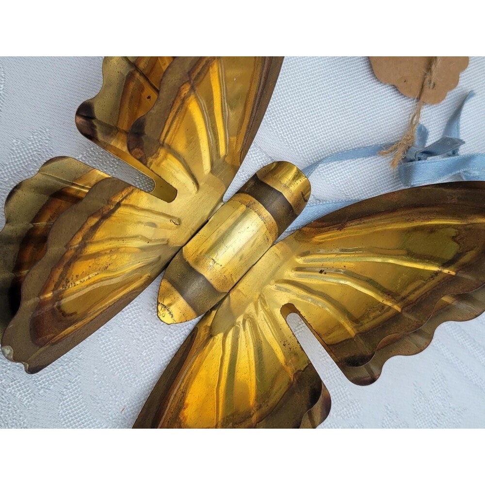 3 Vintage Brass Butterfly Wall Decor Hanging Double Wings